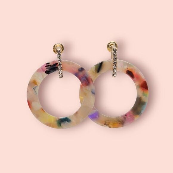 Kenneth Cole Earrings Multicolor Resin‎ Circles on Goldtone with Rhinestones - Picture 1 of 6